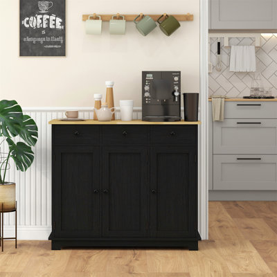 Solid Wood Countertop Sideboard with 3 Drawers, Doors, and Adjustable Shelf for Modern Kitchen Storage by August Grove