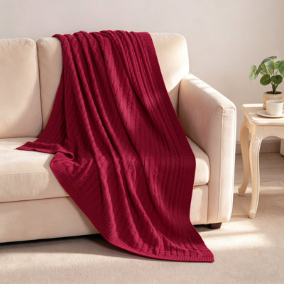 100% Pure Cotton Knitted Blanket, Comfortable Soft Warm Cable Knit Blanket, Machine Washable, Indoor & Outdoor Use