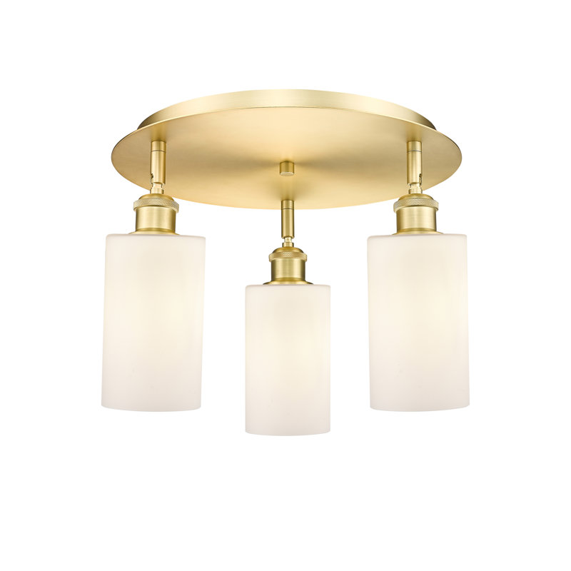 Ervine Glass Semi Flush Mount, Satin Gold, Matte White
