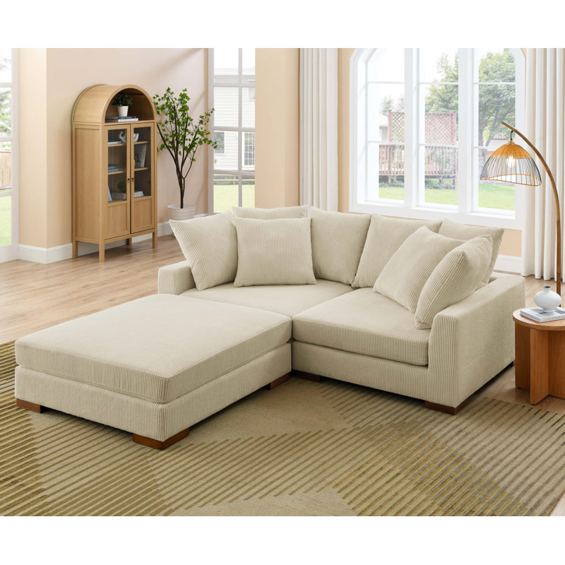 Canapé modulaire rembourré 3 pièces Aurbree, Velours côtelé beige