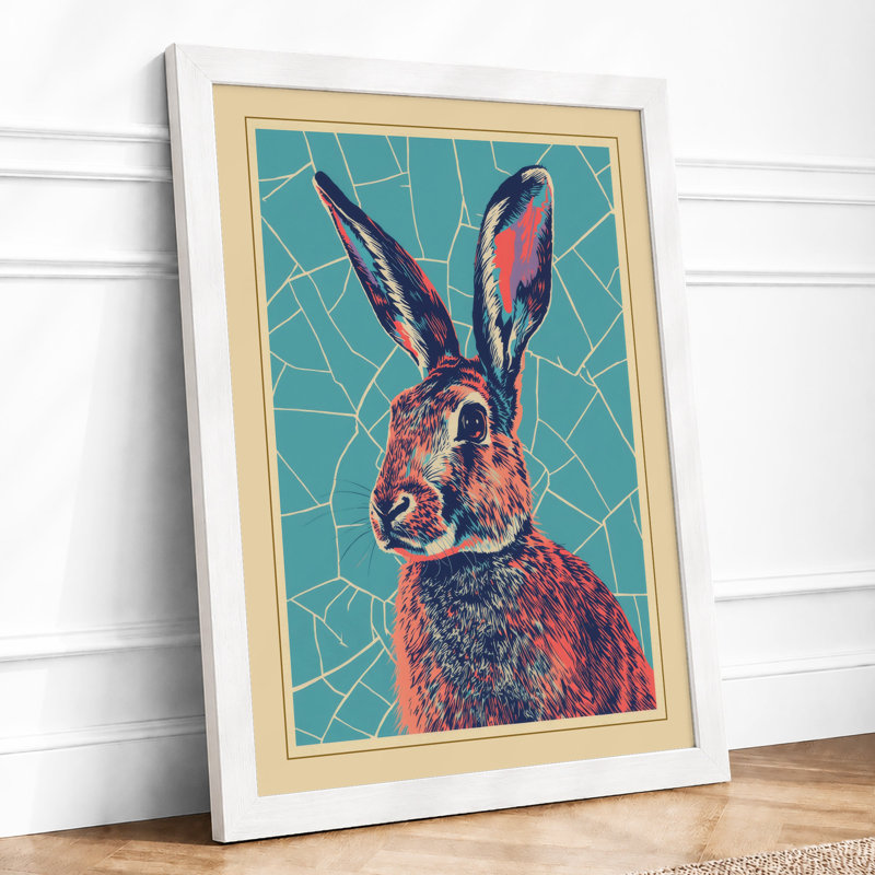 Geometric Rabbit Portrait Pop Art - Framed Print, A2 - 59.4 x 42.0 cm, White
