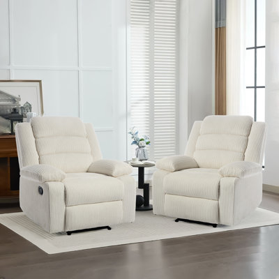 Ameiah Upholstered Beige Corduroy Manual Push Back Recliner Chair with Wingback