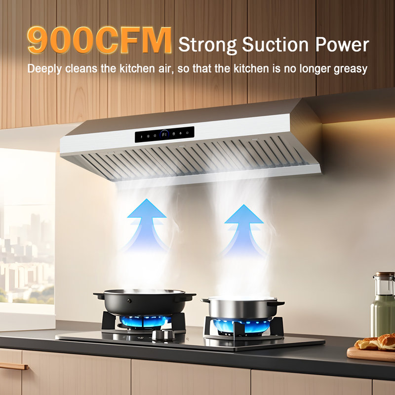 Inch Under Cabinet Range Hood 900Cfm, 4 Speed Remote Control Kitchen Hood With Motion Sensor & Adjustable Led Lighting Ducted