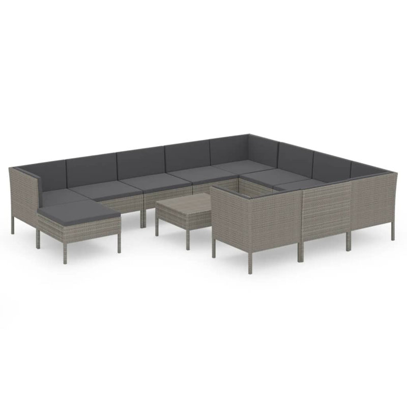 Lawenda Sectional Seating Group with Cushions, Gray, Light Gray, 12Pcs: Table, 10 Chairs, Ottoman