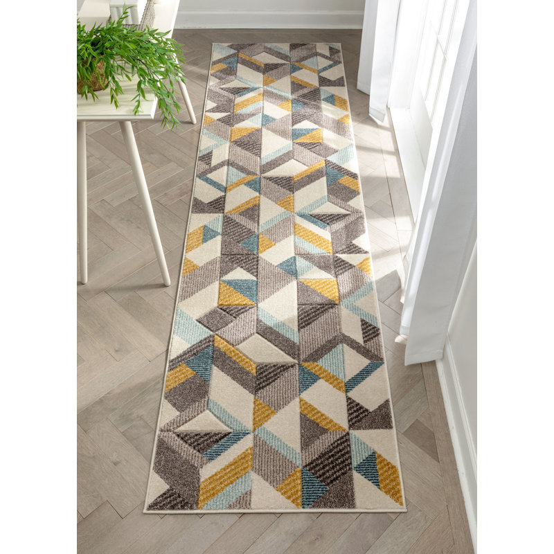 Ruby Geometric Area Rug, Runner 80 x 300cm