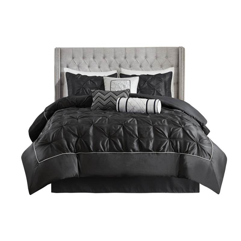 7 Piece Tufted Comforter Set Black Cal King, Black, California King Comforter  + 6 Additional Pieces