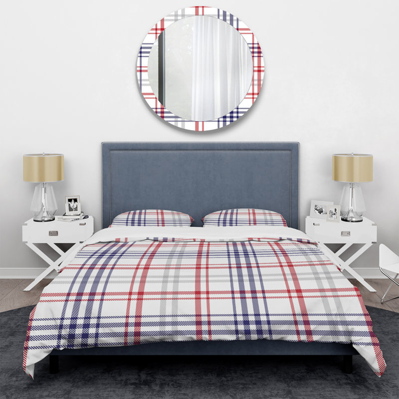 Tartan blanc à carreaux - Ensemble de housse de couette abstrait - Microfibre de polyester