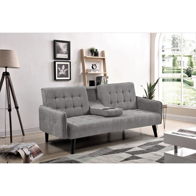 Canapé-lit 72 po - Dossier convertible pliant en lit double avec porte-gobelet et table rabattable, Gris