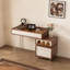 Coiffeuse de style milieu du siècle avec plateau en verre, armoire latérale à 3 tiroirs ajustables, finition noyer et crème, 100 cm-419976865