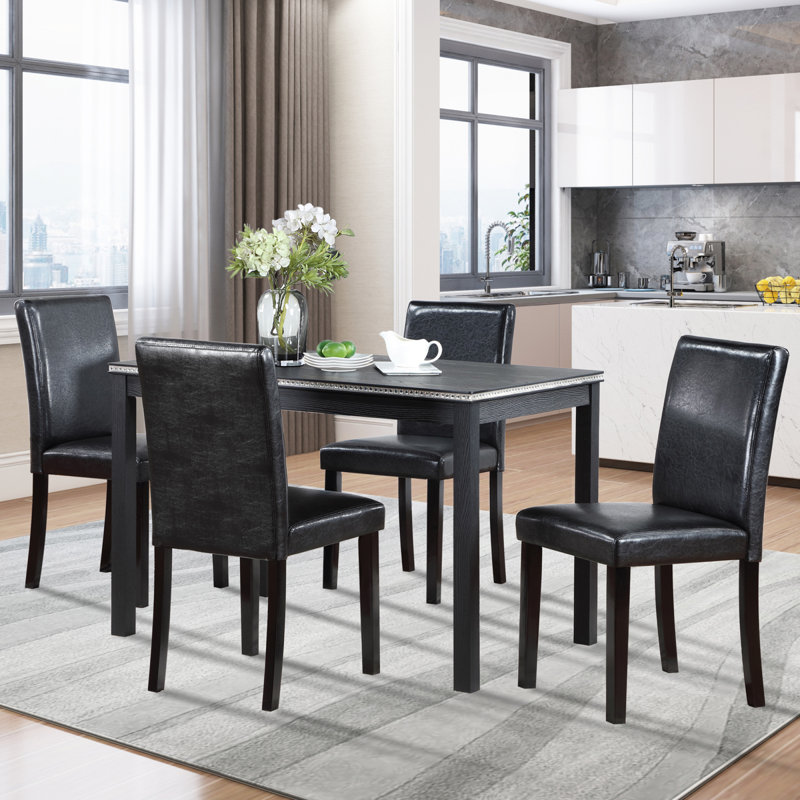 Compact wooden rectangular dining table: space-saving black design for 4 people, perfect for small kitchens & dining areas