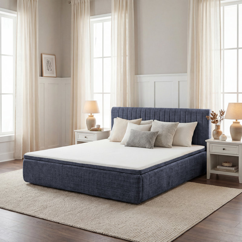 15" Thick Upholstered Compression Bed, Blue, King