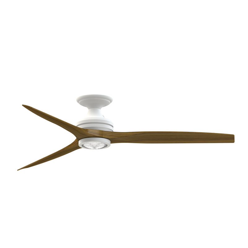 Spitfire 60 inch Flush Indoor/Outdoor Ceiling Fan with LED Light Kit - Matte White with Koa blades, Matte White, Koa