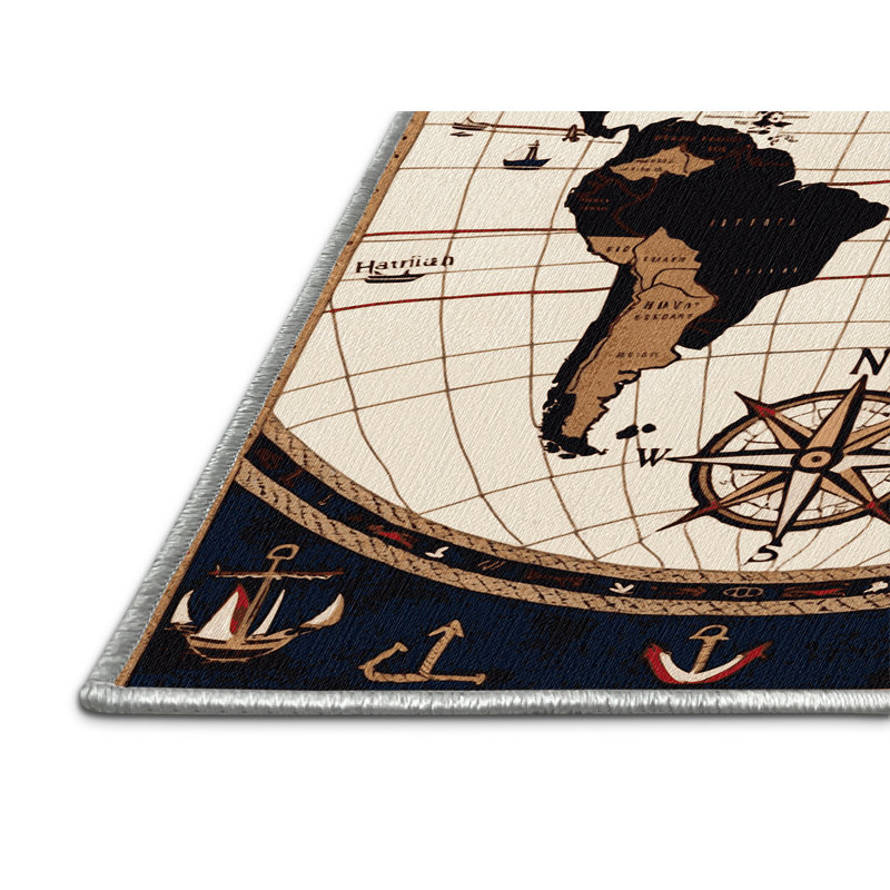  Washable Trading routes Nautical Area Rug, Rectangulaire 2 pi x 3 pi