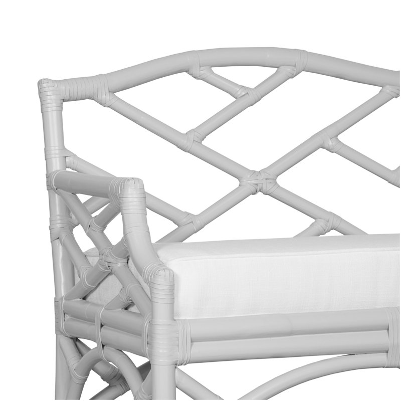 Chippendale Rattan Bench, White