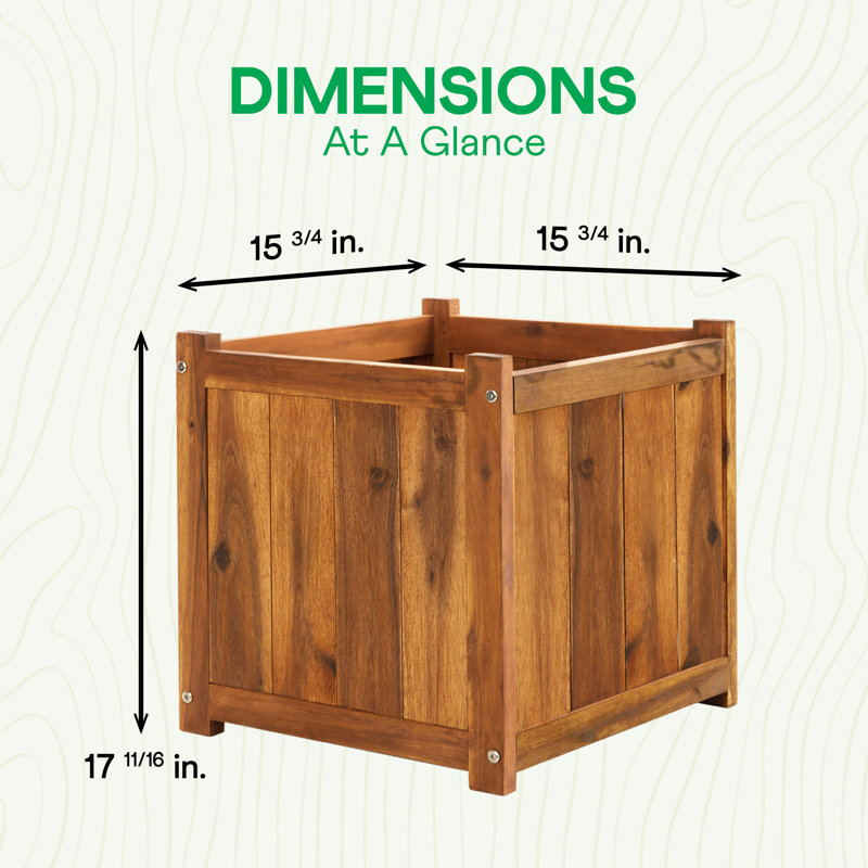Square Acacia Wooden Planter Box, Raised Garden Bed for Outdoor Plants, 1, 15.74" H X 15.74" W X 17.71" D, Light Cherry