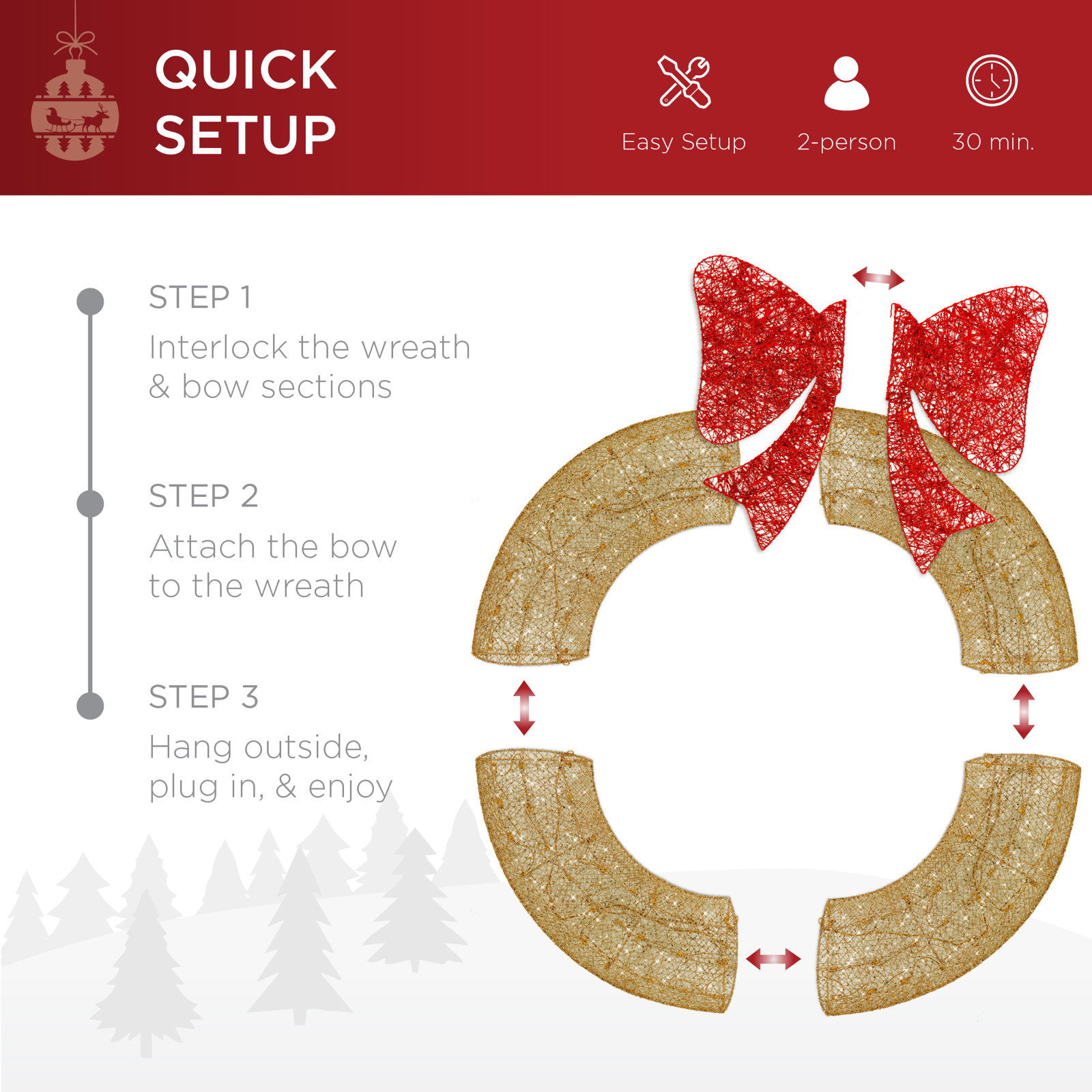 Pre-Lit Metal Holiday Wreath, 48" H x 48" W x 6" D, Gold
