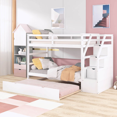 Fatlume Kids Twin Over Twin Bunk Bed with Trundle