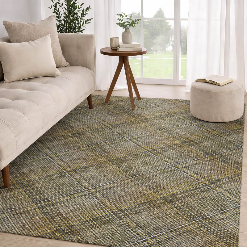 Machine Washable Indoor/Outdoor Chantille ACN2880 Plaid Rug, 10' x 14', Brown