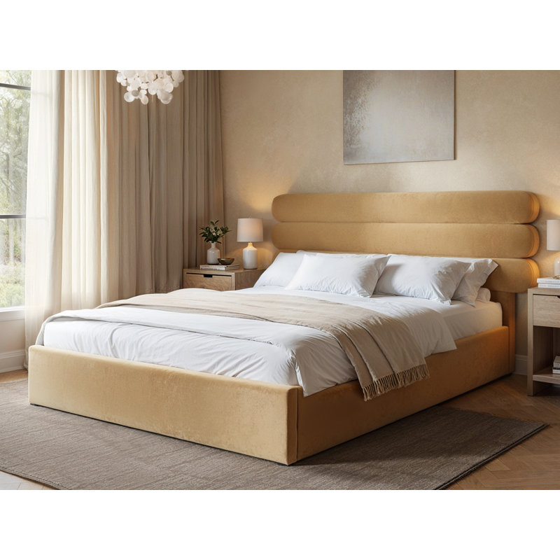 Atlas Double Ottoman Bed Sand Velvet, Double