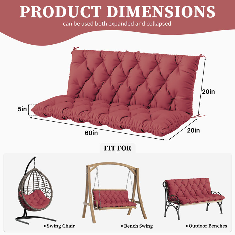 Coussin de banc d'extérieur Wynee, L 59,5 po x P 20 po, Rouge / fuchsia