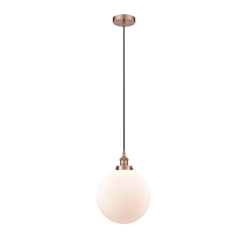Frederick 1 - Light Single Globle Pendant, White, 15.5" H x 12" W x 12" D, Copper