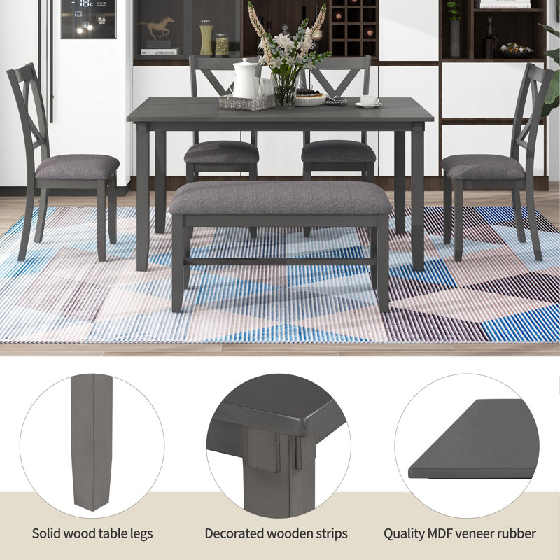 Walburg 6 - Person Four Leg Dining Set, Gray, Gray