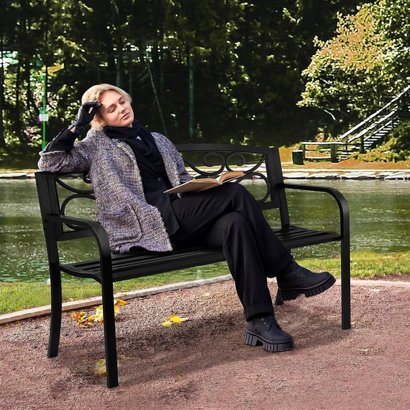 Banc de jardin extérieur en métal 50 po avec dossier et accoudoirs