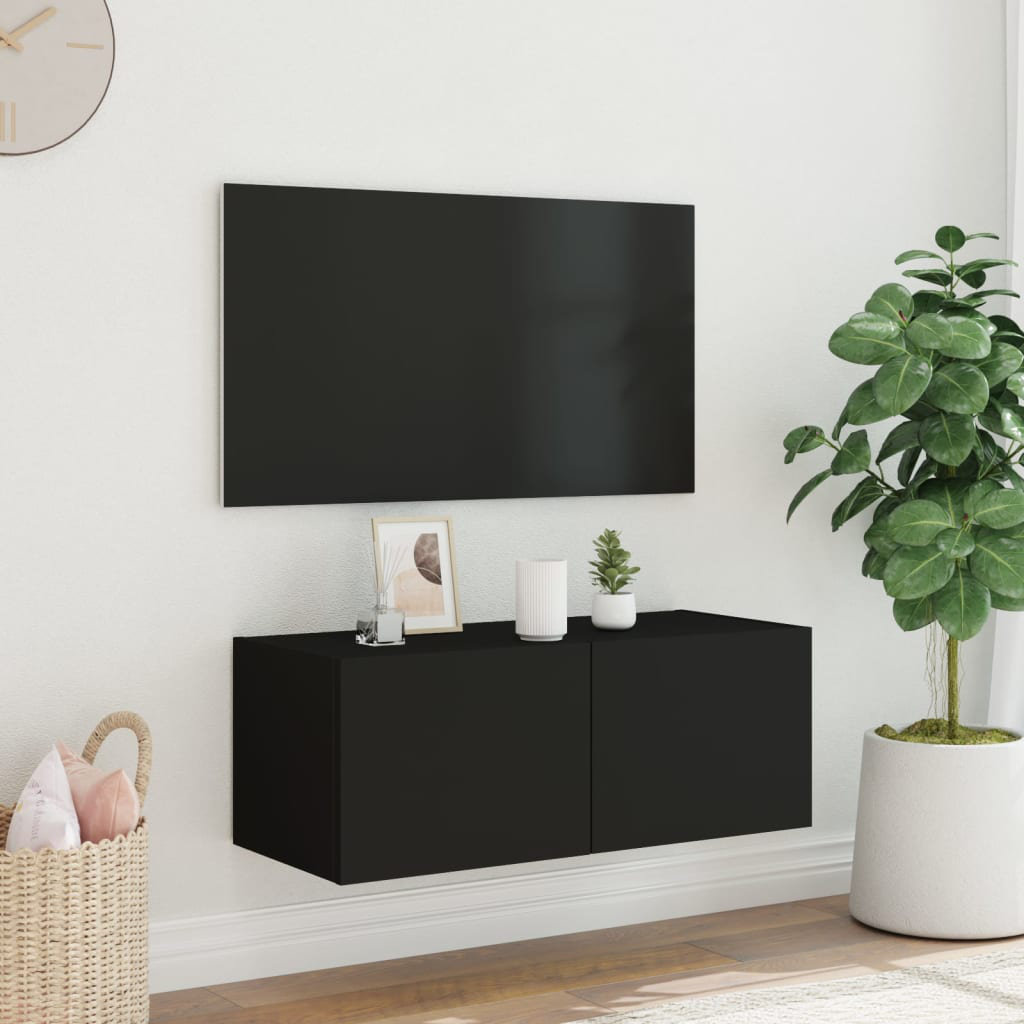 31 x 80 x 35_vidaXL TV-Wandschrank mit LED-Leuchten Schwarz 80x35x31 cm