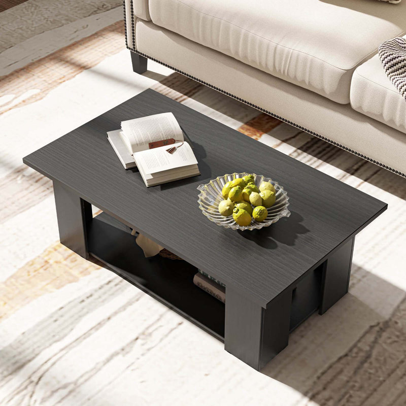 Table basse Table basse moderne à 2 niveaux avec tablette de rangement pour le salon, Noir, noir, noir, noir