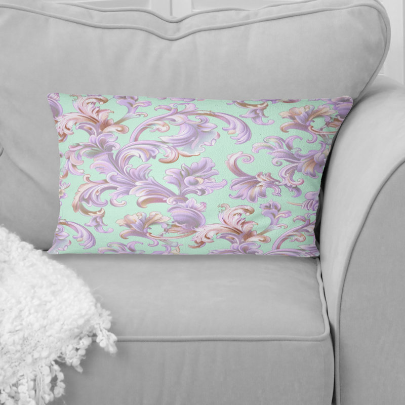 Coussin lombaire mauve, bleu et floral