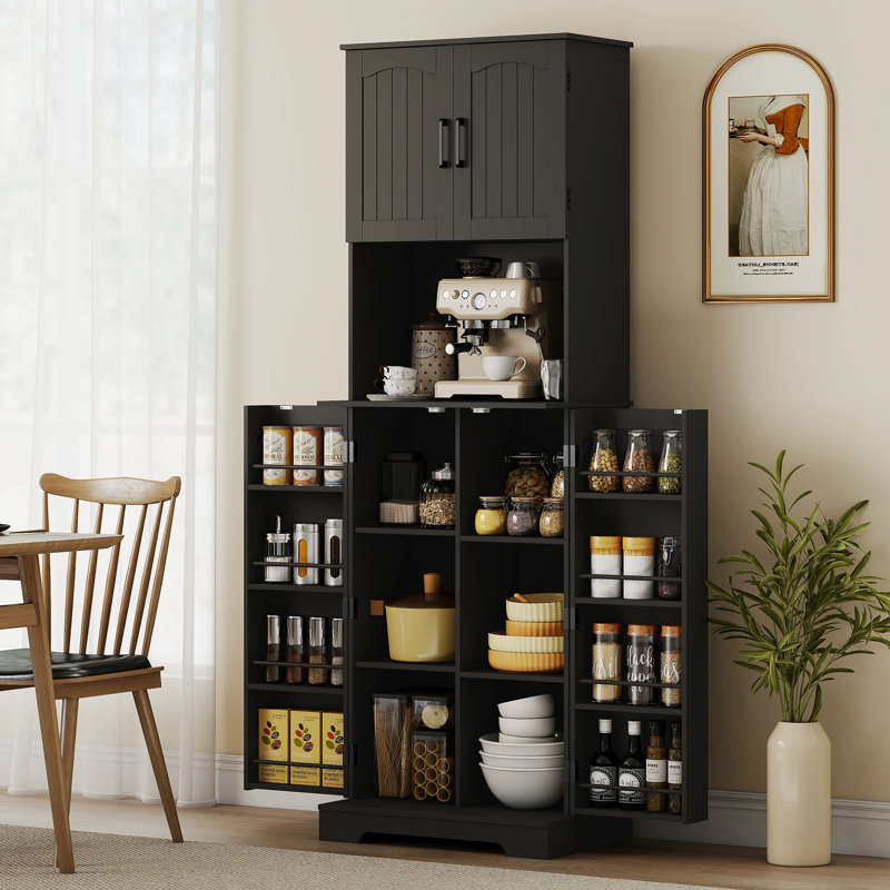 Armoire de cuisine avec porte-épices 71,5 po de hauteur, noir, Noir