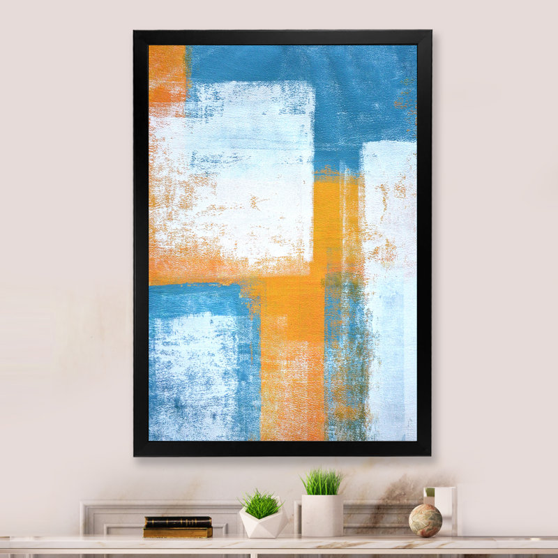 «Teal Meets Orange Abstract Art II», reproduction d'art moderne et contemporaine sur toile, Cadre photo noir