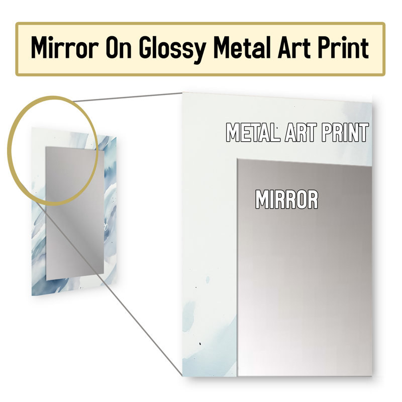 Blue Whirlwind II - Abstract Shapes Mirror, Blue Unique Wall Mirror, Printed Metal Art, 32" x 24"