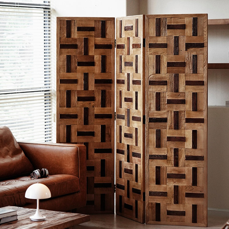 Paravent 3 panneaux en bois massif brun, H 65,35 po x l 59,06 po x P 1,18 po