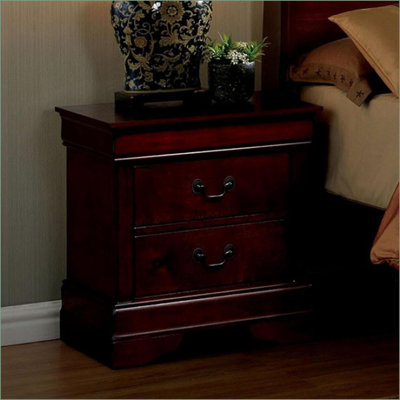 Cherry Solid Wood Storage Nightstand with Antique Brass Pulls