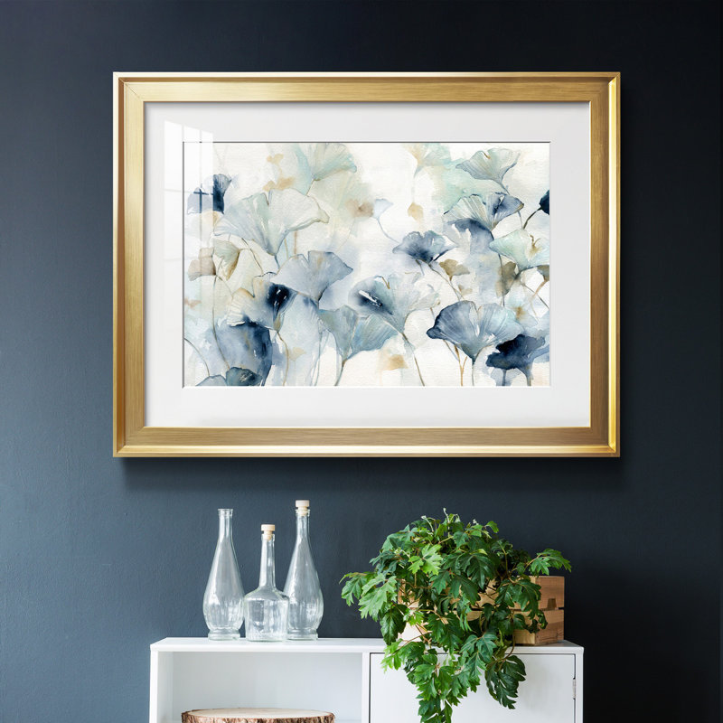 Glorieux ginkgo - peinture encadrée, H 26,5 po x l 36,5 po x P 1,5 po, Papier avec cadre doré