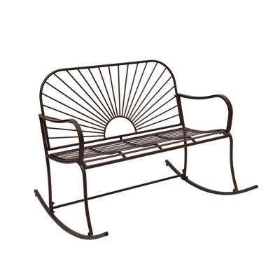 XBrand Outdoor Iron Glider Rocking Bench, Weather-Resistant Patio Glider Rocking Chair with Sun-Pattern Backrest, Heavy-Duty Porch Garden Seating for by Latitude Run