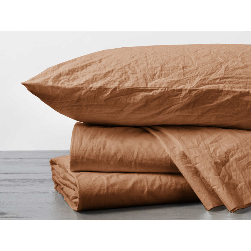 Crinkled 100% Cotton Percale Pillowcase - Set of 2, King Pillowcase, Ginger