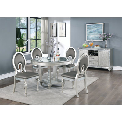 Round Glass Top Solid Wood Base Dining Table
