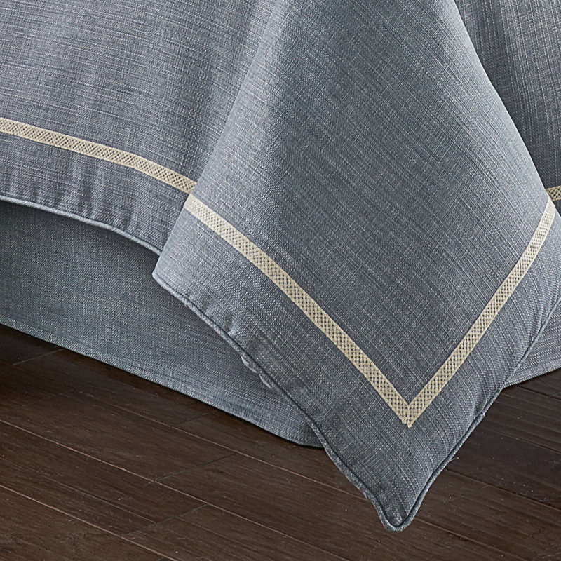 Augusta King Blue Microfiber Comforter Set with Ivory Damask