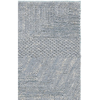 Natural Fiber Hand Woven Hemp/Cotton Solid Color Rug in Grey/Blue