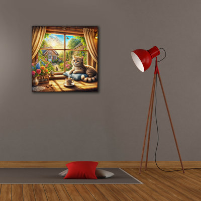 'Cat And Coffee' by Rey Klimt Canvas Wall Art