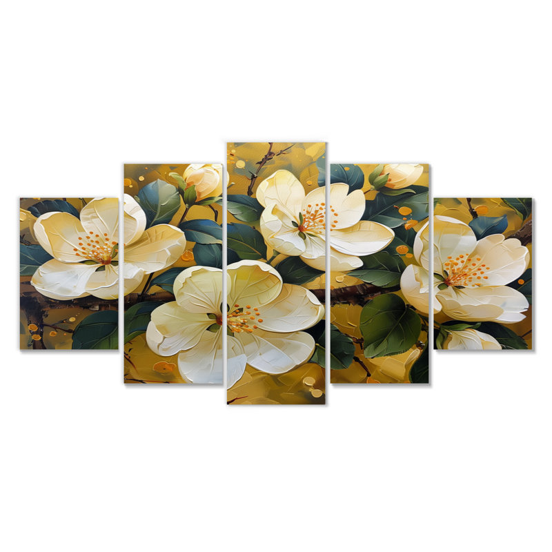 Fleurs jaunes de fleurs de pommiers jaunes - ensemble d'art mural sur toile