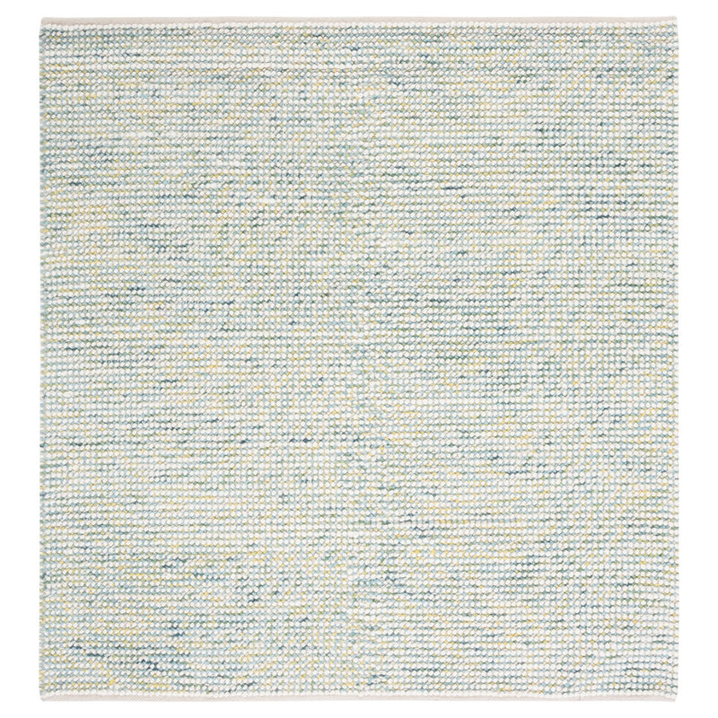 Tapis ivoire / bleu en laine tissé à la main, Carré 6 pi