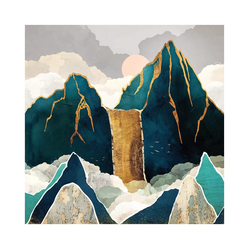 Golden Waterfall - impression d'art graphique, Aucun mat, Toile tendue, H 12 po x l 12 po x P 0,75 po