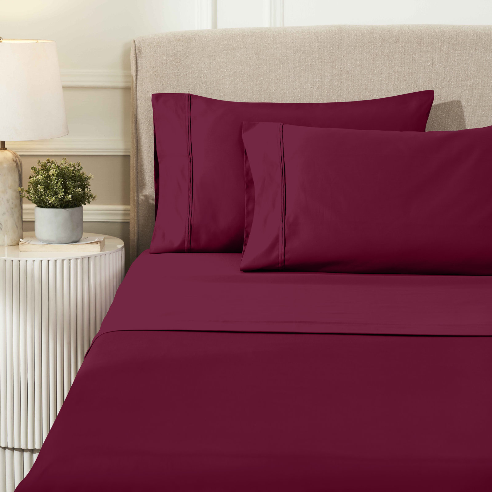 Mellark Cotton Sheet Set, King Sheet Set with 2 Pillowcases, Burgundy