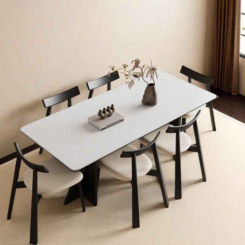 Retro Cream Dining Table with Rock-Solid Base, 29.5"H x 78.7"L x 31.5"W