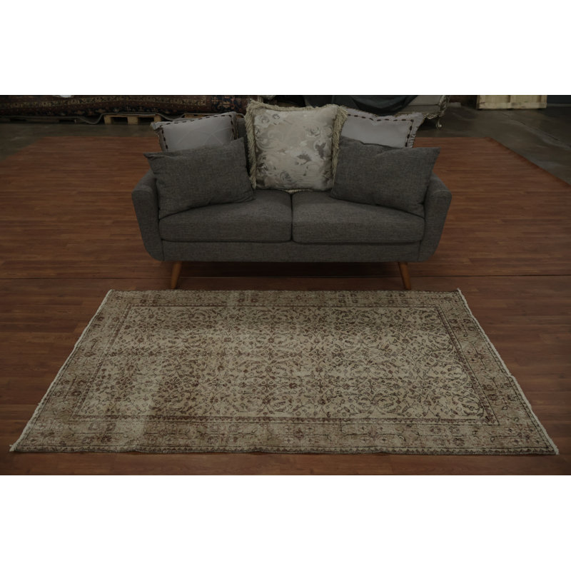 Tapis rétro vintage à motif de dinde délavé avec motif médaillon complexe 4 x 7