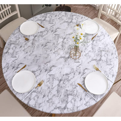 Nappe ronde en vinyle avec revers à bord élastique et envers élastique, nappe imperméable à l'huile pour 45 à 56 po