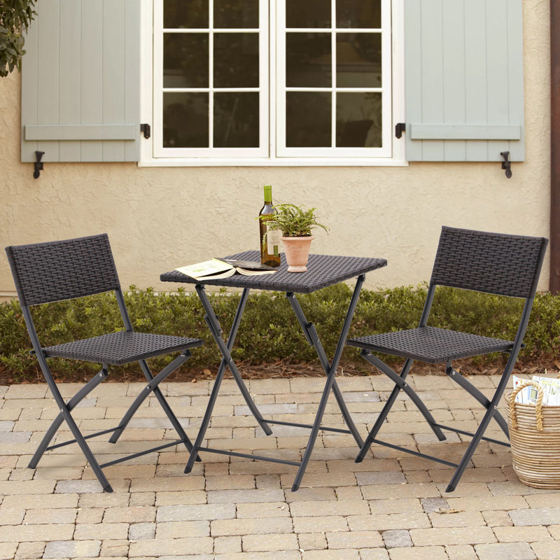 Teree 2 - Person Wicker Patio Dining Set with Square Table, Dark Brown Rattan